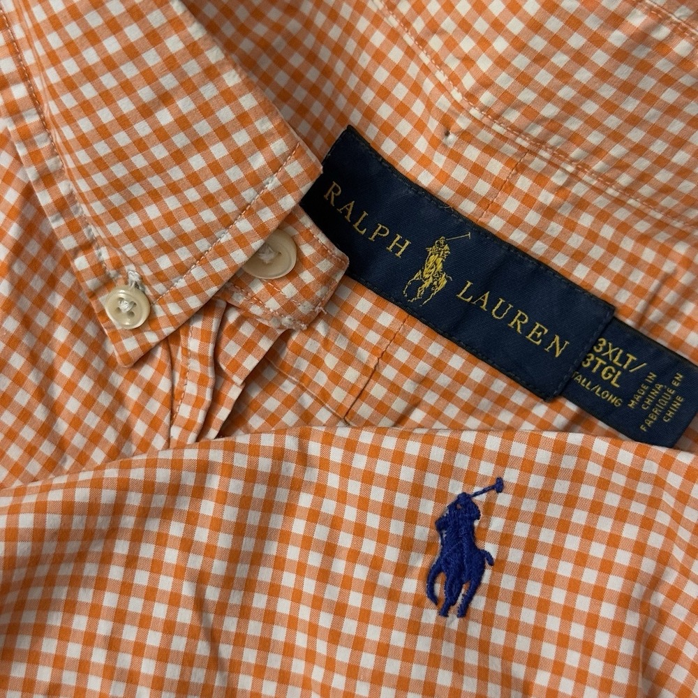 Polo Ralph Lauren Long Sleeve Button Down Oxford Men's 3XLT Orange White Check